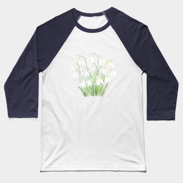 white snowdrop flower botanical watercolor painting Baseball T-Shirt by colorandcolor